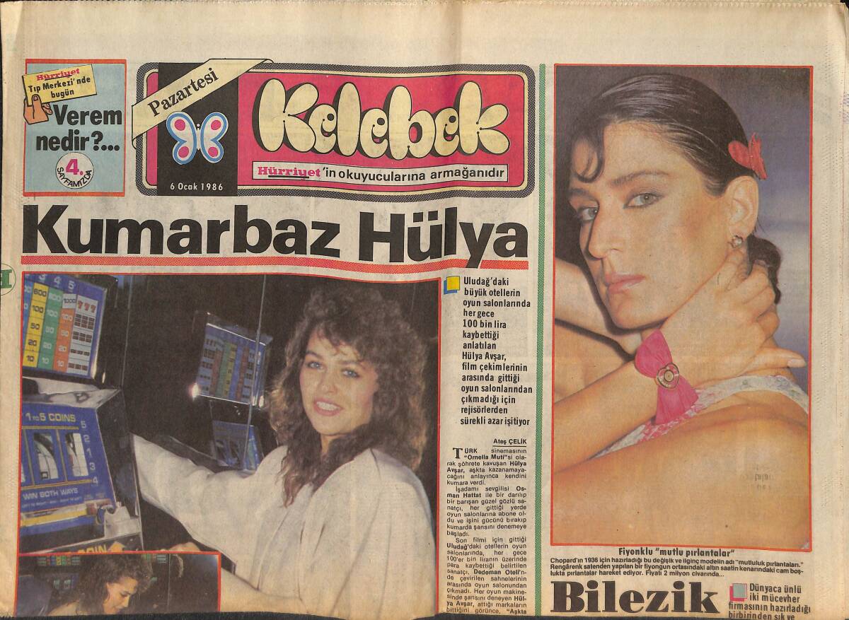 Hürriyet Gazetesi Kelebek Eki 6 Ocak 1986 - Kumarbaz Hülya Avşar - Cüneyt Arkın Fotoroman GZ145836 - 1