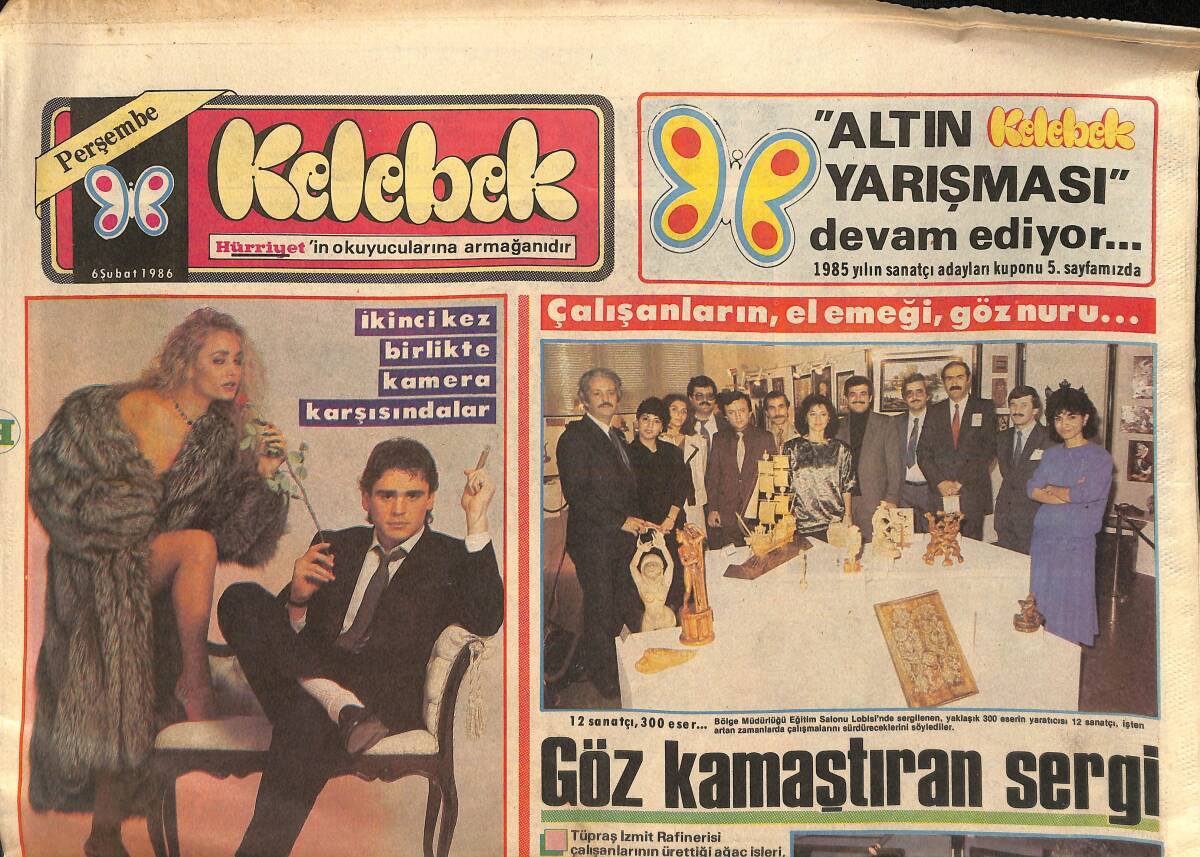 Hürriyet Gazetesi Kelebek Eki 6 Şubat 1986 - Banu Alkan'ın Yeni Gözdesi - Göz Kamaştıran Sergi GZ154666 - 1