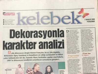 Hürriyet Gazetesi Kelebek Eki 7 Aralık 2000 - Dekorasyonla Karakter Analizi GZ36048 - 1