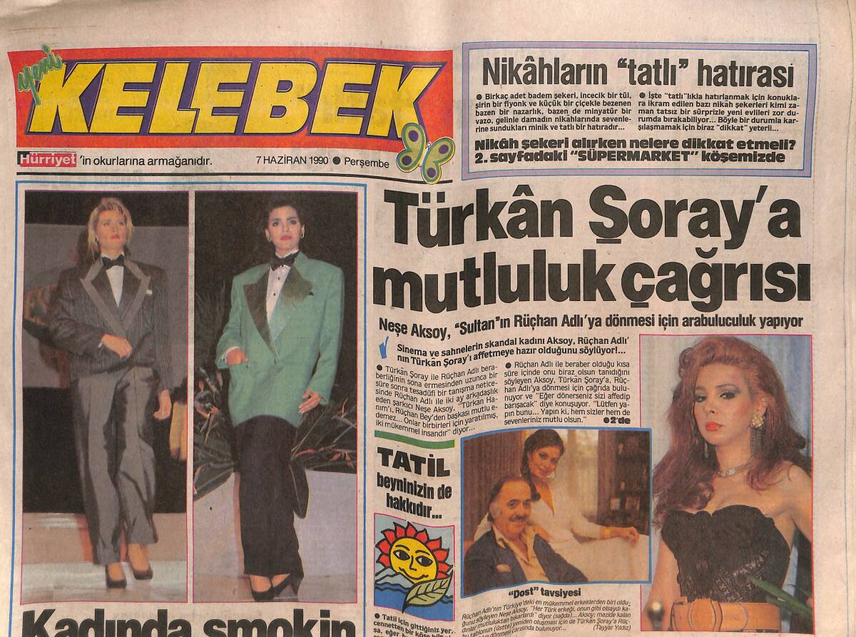 Hürriyet Gazetesi Kelebek Eki 7 Haziran 1990 - Türkan Şoray'a Mutluluk Çağrısı - Shirley Bassey Sevimli Kuklalarla GZ138349 - 1
