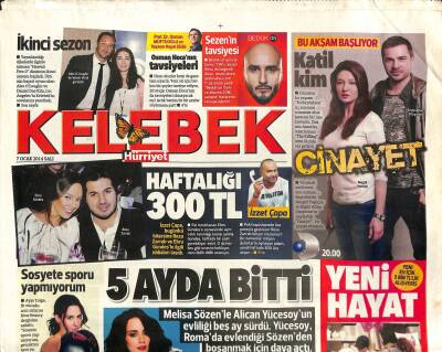 Hürriyet Gazetesi Kelebek Eki 7 Ocak 2014 - Merve Boluğur Ve Murat Dalkılıç Önceki Akşam İlk Kez El Ele Görüntülendi GZ116361 - 1