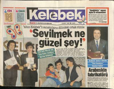 Hürriyet Gazetesi Kelebek Eki 7 Şubat 1992 - Arabesk Fantezi Dalında Yılın Sanatçısı GZ115249 - 1