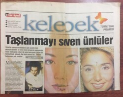 Hürriyet Gazetesi Kelebek Eki - 7 Şubat 2000- Taşlanmayı Seven Ünlüler Yonca Evcimik , Aşkın Nur Yengi , Zara , Ebru Gündeş ... GZ47018 - 2