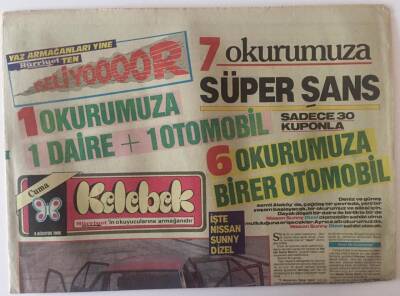 Hürriyet Gazetesi Kelebek Eki 8 Ağustos 1986 - Kelebek Okurlarına Otomobil Veriyor GZ22494 - 1
