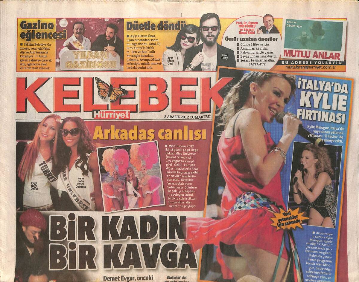 Hürriyet Gazetesi Kelebek Eki 8 Aralık 2012 - Demet Evgar Sokak Ortasında Müzisyen Sevgilisiyle Kavga Etti - Arzu Yanardağ Kızıyla Sahnede GZ155178 - 1