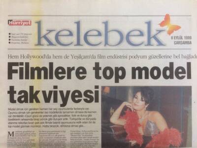 Hürriyet Gazetesi Kelebek Eki 8 Eylül 1999 - Filmlere Top Model Takviyesi GZ35219 - 1