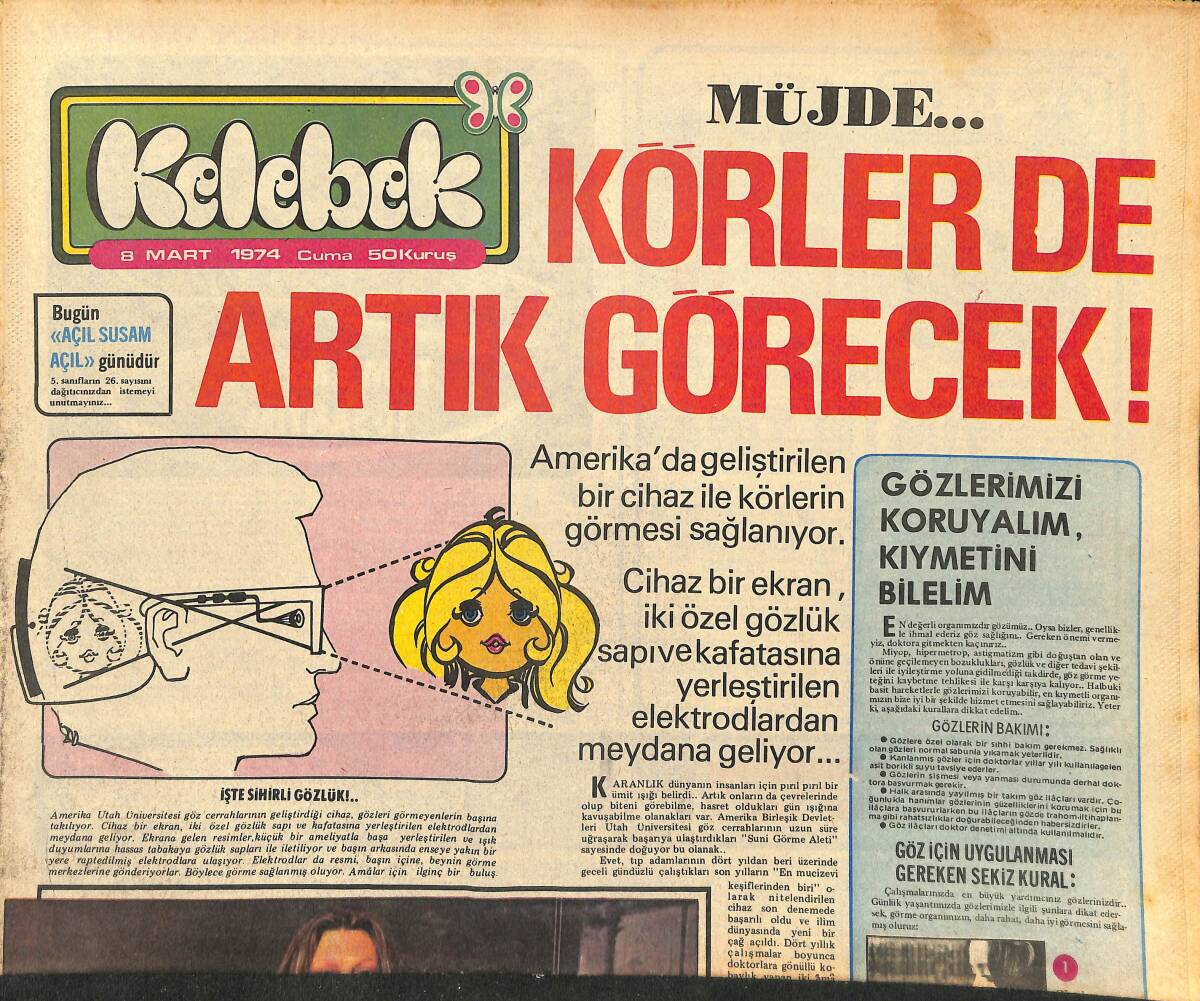 Hürriyet Gazetesi Kelebek Eki 8 Mart 1974 - 40 Yaşındaki Brigitte Bardot'u Son Sevgilisi de Terketti - Yüksel Özkasap'a Altın Sanat Madalyonu Takıldı GZ147347 - 1