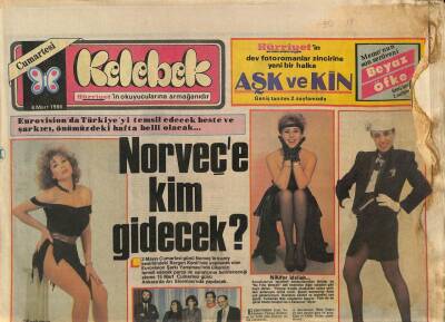 Hürriyet Gazetesi Kelebek Eki 8 Mart 1986 - Norveçe Kim Gidecek ? * Nilüfer - Nil Burak - Seyyal Taner GZ90289 - 1
