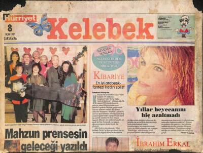 Hürriyet Gazetesi Kelebek Eki 8 Ocak 1997 - En İyi Arabesk-Fantezi Kadın Solist KİBARİYE GZ113367 - 1