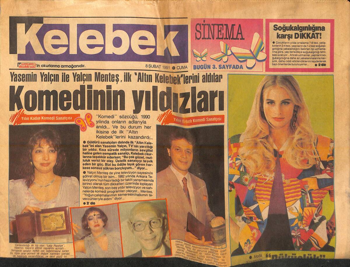 Hürriyet Gazetesi Kelebek Eki 8 Şubat 1991 - Komedinin Yıldızları Yasemin Yalçın Ve Yalçın Menteş - Ajda Pekkan'lı Ve Neşeli Saatler! GZ138017 - 1