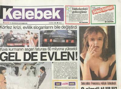 Hürriyet Gazetesi Kelebek Eki 9 Ekim 1990- Körfez Krizi Evlilik Sloganlarını Bile Değiştirdi GZ36049 - 1