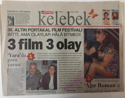 Hürriyet Gazetesi Kelebek Eki 9 Ekim 1998 - 35. Altın Portakal Film Festivali Bitti , Ama Olaylara Hala Bitmedi GZ25166 - 1