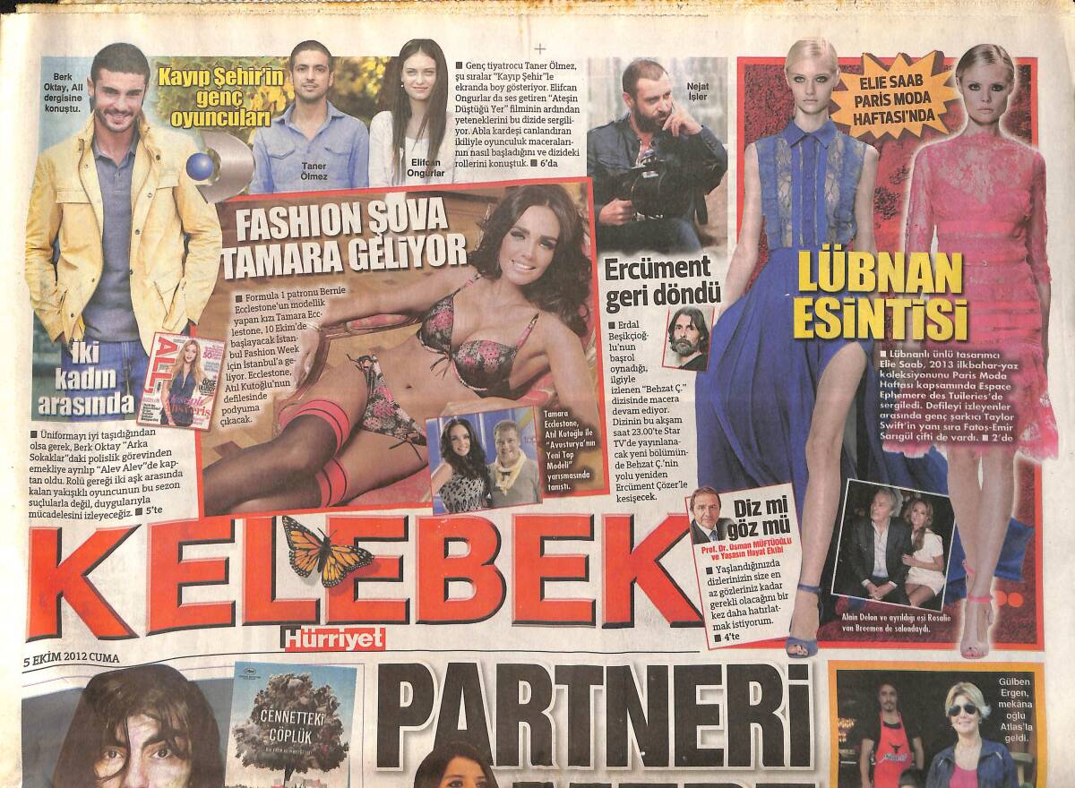 Hürriyet Gazetesi Kelebek Eki 9 Ekim 2012 - Ercüment Geri Döndü - Beren Saat'in Yeni Partneri Mert Fırat GZ155078 - 1
