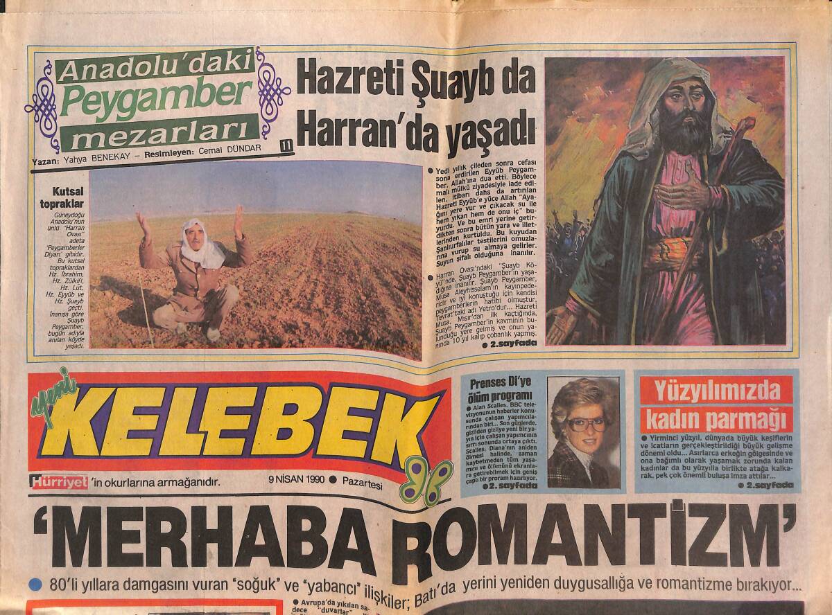 Hürriyet Gazetesi Kelebek Eki 9 Nisan 1990 - Prenses Diana'ya Ölüm Programı - Hülya Avşar Nişanlandı Mı? GZ138023 - 1