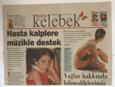 Hürriyet Gazetesi Kelebek Eki 9 Temmuz 1998 - Hasta Kalplere Müzikle Destek GZ3986 - 1