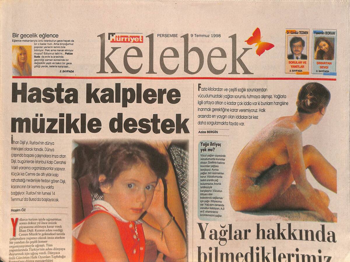 Hürriyet Gazetesi Kelebek Eki 9 Temmuz 1998 - Yağlar Hakkında Bilmediklerimiz GZ157636 - 1