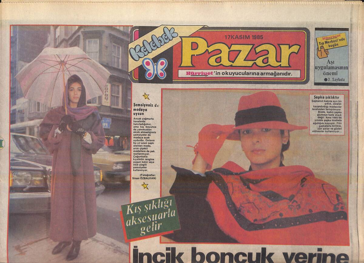 Hürriyet Gazetesi Kelebek Pazar Eki 17 Kasım 1985 - Aşı Tedavisinin Önemi - İncik Boncuk Yerine Eşarp Ve Şapka GZ156192 - 1
