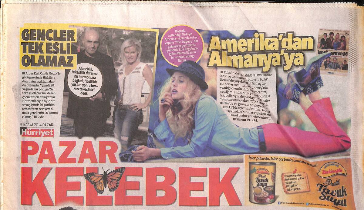 Hürriyet Gazetesi Kelebek Pazar Eki 9 Kasım 2014 - Wilma Elles Amerika'dan Almanya'ya - Serenay Sarıkaya Sendromu GZ135876 - 1