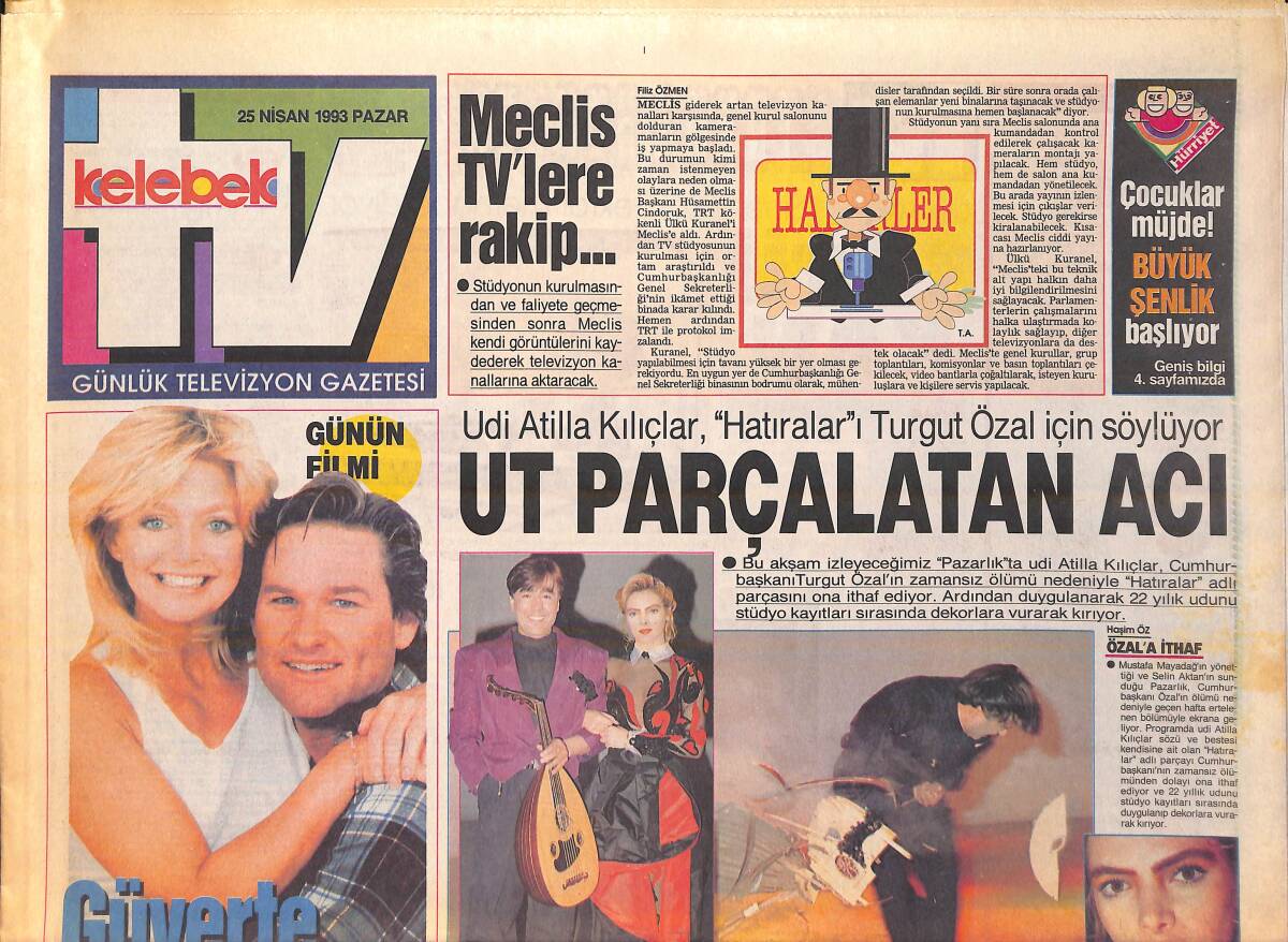 Hürriyet Gazetesi Kelebek TV Eki 25 Nisan 1993 - Udi Atilla Kılıçlar, Hatıralar'ı Turgut Özal İçin Söylüyor - Mustafa Koç ve Fenerbahçe 1907 GZ156200 - 1