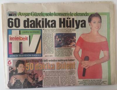 Hürriyet Gazetesi Kelebek TV Eki 3 Haziran 1993- Hülya Avşar Solo Konseriyle Ekran da 60 Dakika GZ22446 - 1