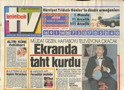 Hürriyet Gazetesi Kelebek TV Eki 3 Şubat 1993 - Müjdat Gezen , Haftaboyu Televizyona Çıkacak GZ126257 - 1