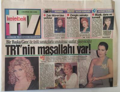 Hürriyet Gazetesi Kelebek Tv Eki 4 Haziran 1993 - Ajda Pekkandan Rengarenk Konser Dansözler , Dansçılar , Vitrin Mankenleriyle Ekrana Geliyor GZ16995 - 1