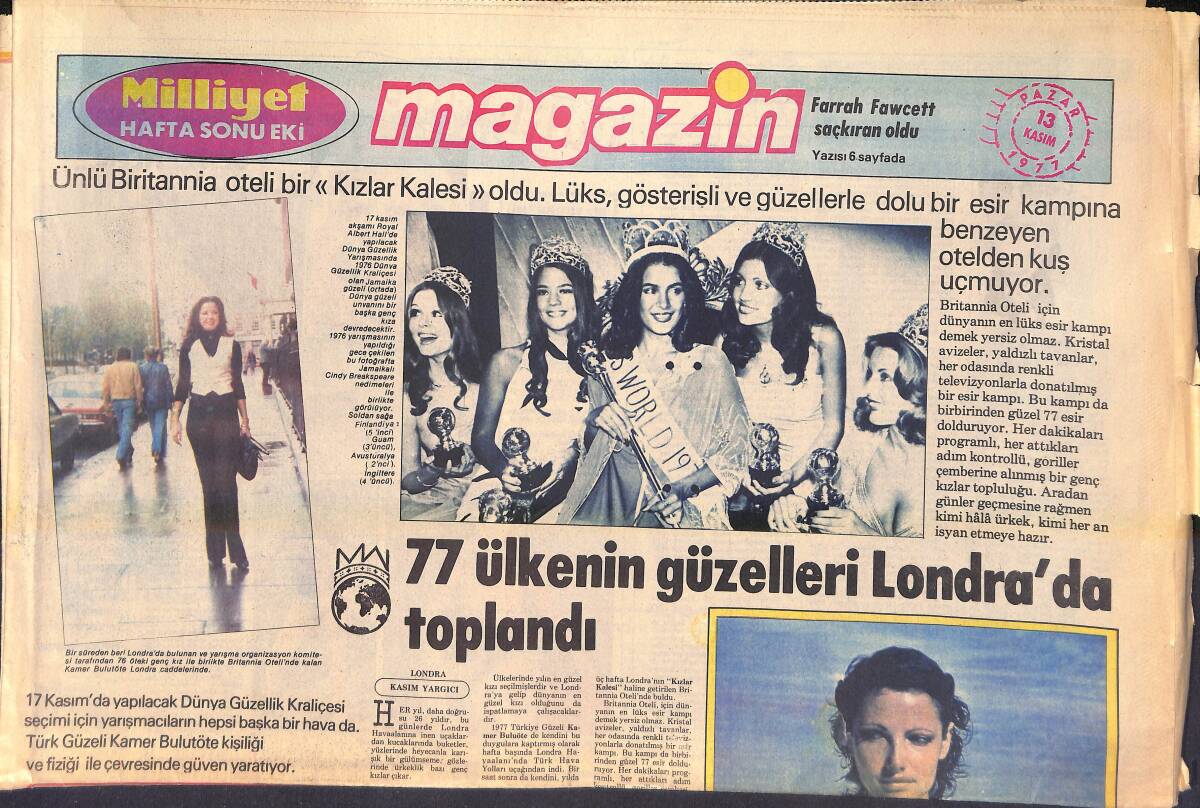 Hürriyet Gazetesi Magazin Eki 13 Kasım 1977 - Farrah Fawcett Saçkıran Oldu - Dormen Tiyatrosu Kuruluşunun 20. Yılında Anıldı GZ156318 - 1