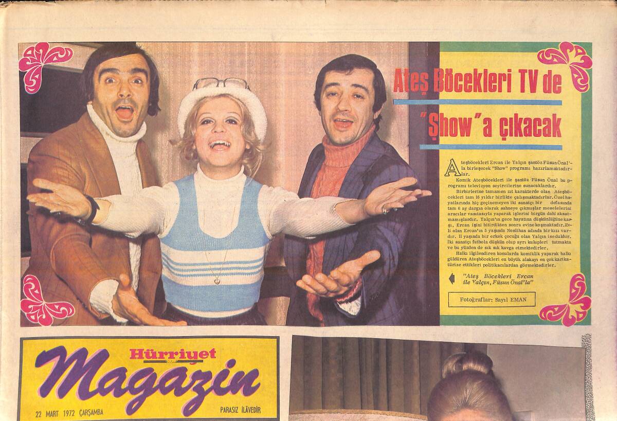 Hürriyet Gazetesi Magazin Eki 22 Mart 1972 - Ateş Böcekleri TV'de Şova Çıkacak - Esen Püsküllü Ve Oğlu GZ156900 - 1