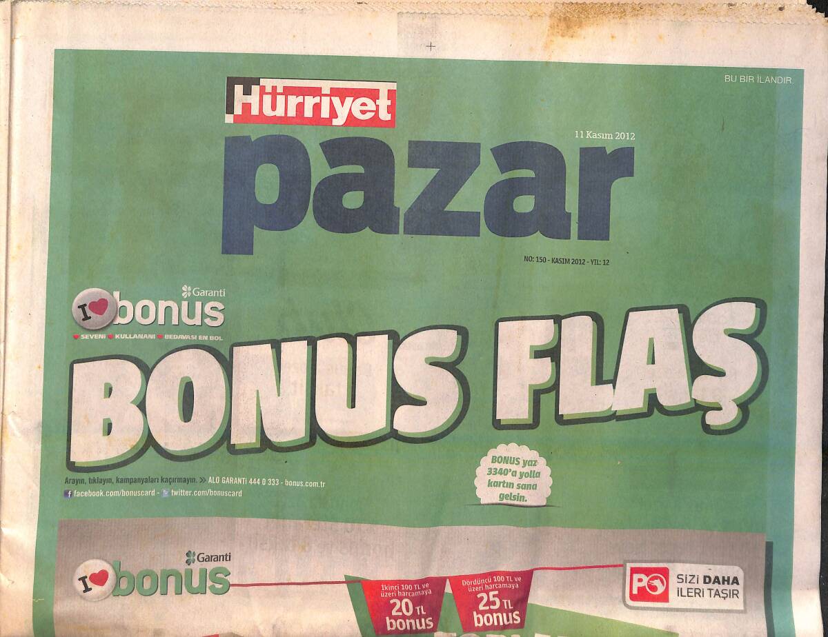 Hürriyet Gazetesi Pazar Eki 11 Kasım 2012 - Sezen Aksu'lu Zaman Tüneli GZ159885 - 1