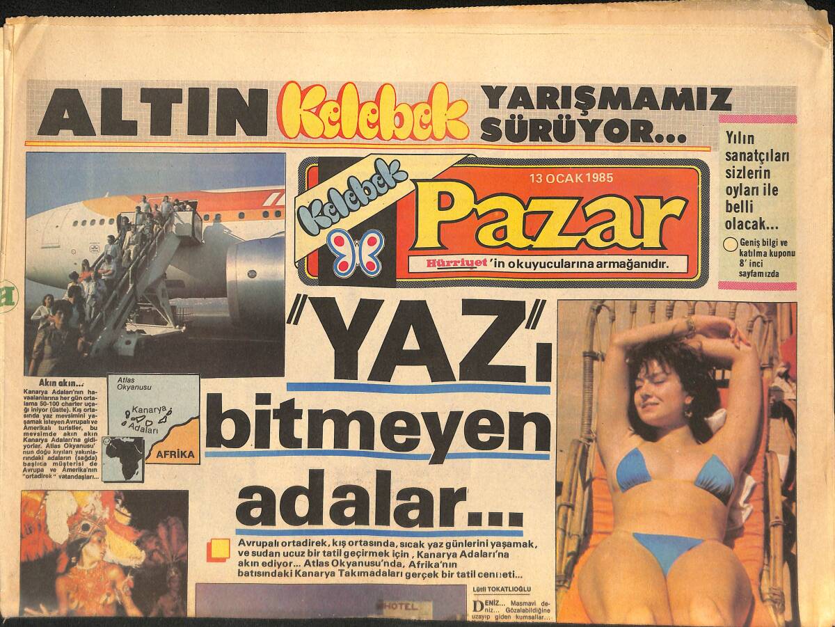 Hürriyet Gazetesi Pazar Eki 13 Ocak 1985 - Müjde Ar Ve Tarık Tarcan 