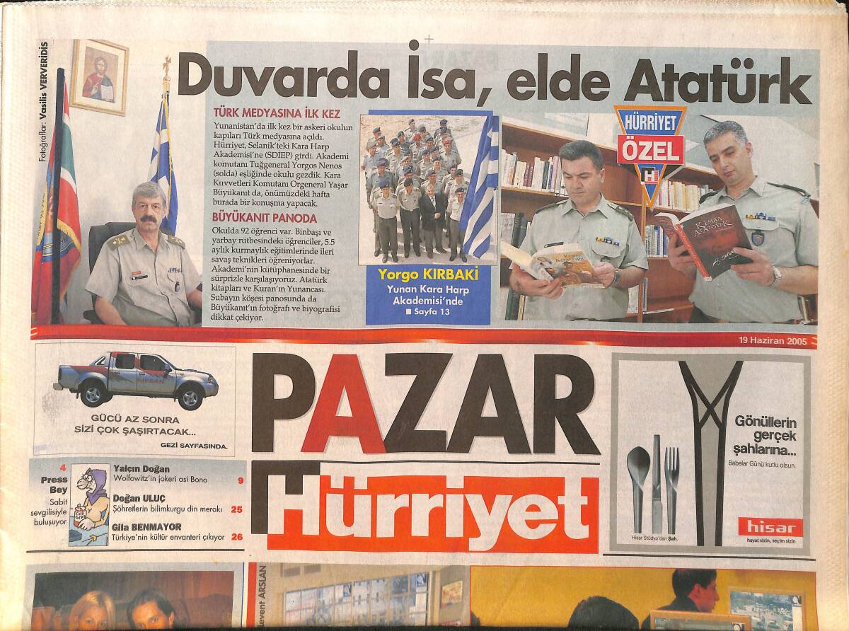 Hürriyet Gazetesi Pazar Eki 19 Haziran 2005 - Yunan Kara Harp Akademisinde 