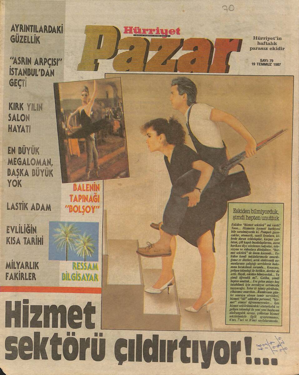 Hürriyet Gazetesi Pazar Eki 19 Temmuz 1987 - Hizmet Sektörü Çıldırtıyor - Asrın Arpçısı İstanbul'dan Geçti GZ2018 - 1