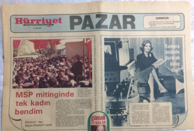 Hürriyet Gazetesi Pazar Eki 21 Eylül 1975 - MSP Mitinginde Tek Kadın Bendim Gözlerim Hep Bayan Erbakanı Aradı GZ21524 - 1