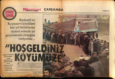 Hürriyet Gazetesi Pazar Eki 23 Ocak 1974 - Bademli Ve Konukevi Köylüleri GZ75107 - 1