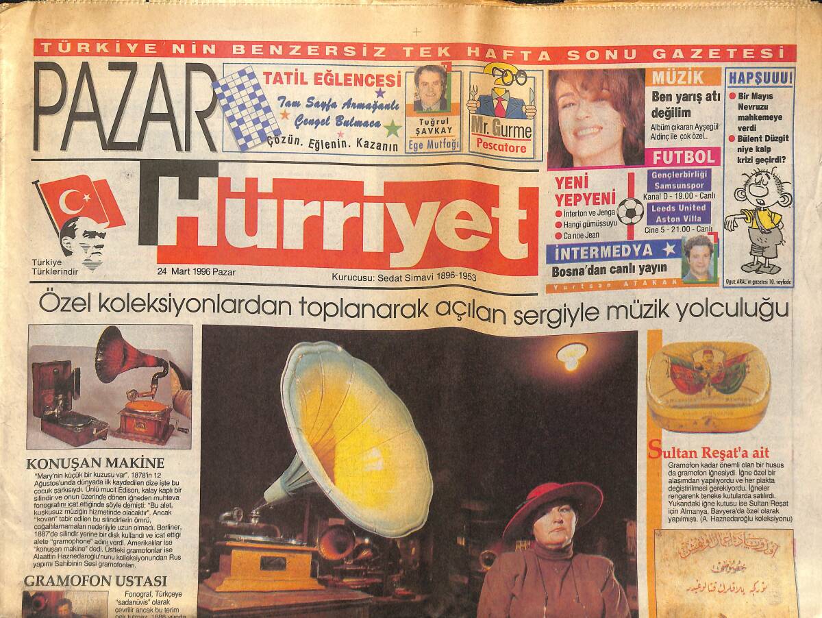 Hürriyet Gazetesi Pazar Eki 24 Mart 1996 - Gramofon Tarihimiz GZ133016 - 1