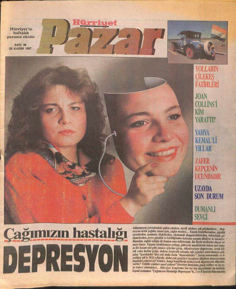 Hürriyet Gazetesi Pazar Eki 29 Kasım 1987- Joan Collins'i Kim Yarattı - Yahya Kemalli Yıllar GZ136711 - 1