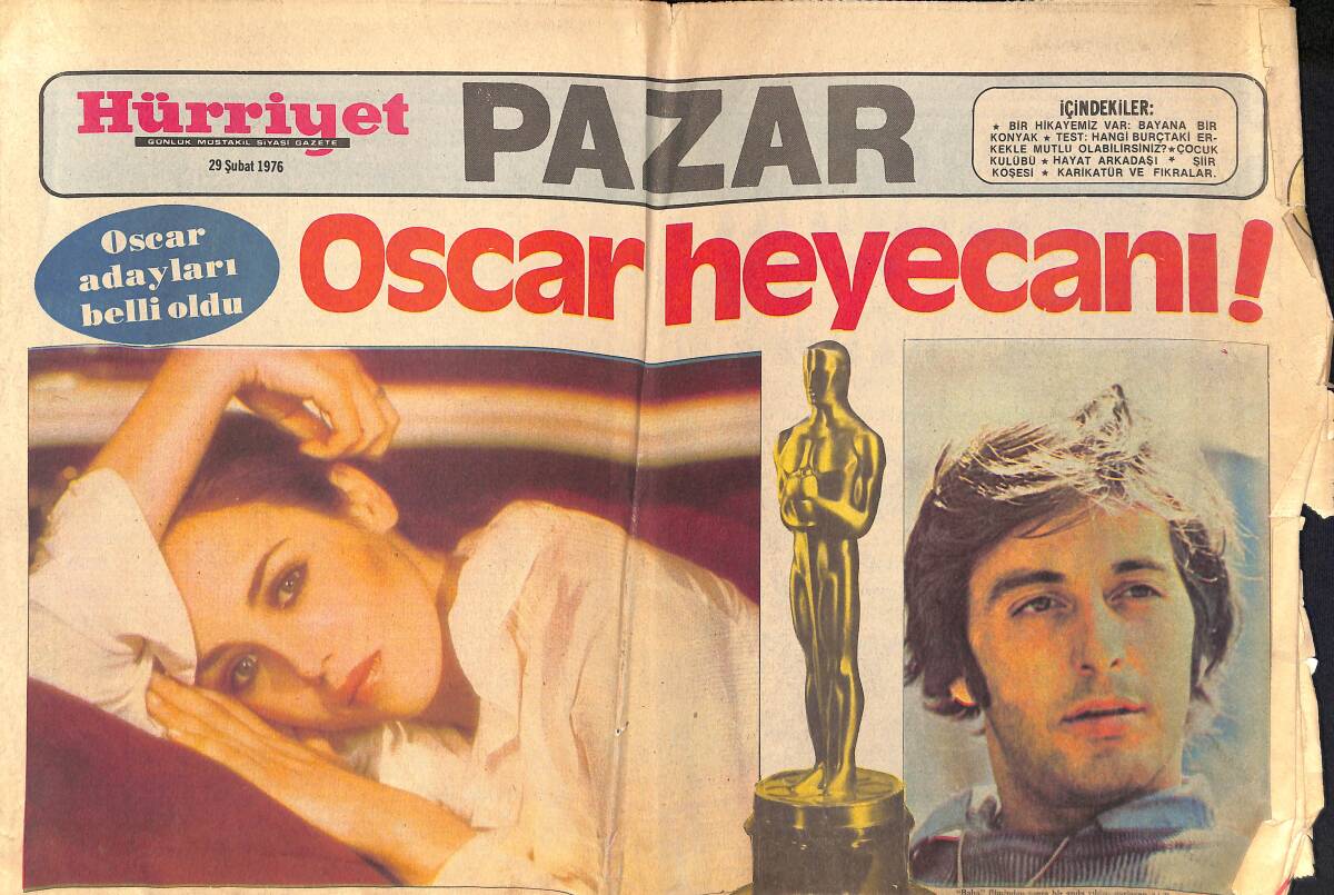 Hürriyet Gazetesi Pazar Eki 29 Şubat 1976 - Sinema Dünyasının En Büyük Ödülü 29 Mart'ta Sahibini Bulacak GZ160911 - 1