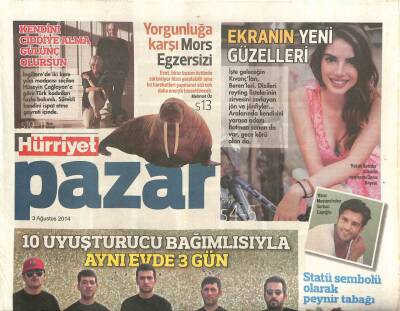 Hürriyet Gazetesi Pazar Eki 3 Ağustos 2014 - Cengiz Kurtoğlu Türkçe Müziğe Artık Tahammül Edemiyorum GZ105781 - 1
