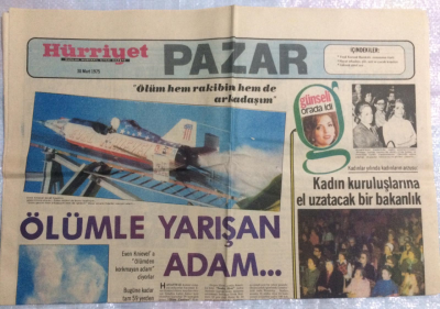 Hürriyet Gazetesi Pazar Eki 30 Mart 1975 - Ölümle Yarışan Adam GZ21530 - 1