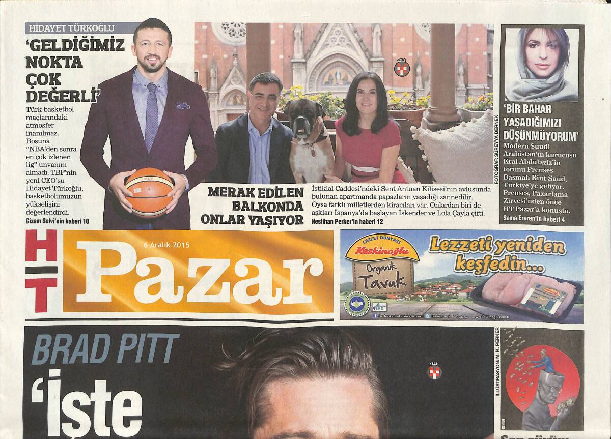 Hürriyet Gazetesi Pazar Eki 6 Aralık 2015 - Brad Pitt 
