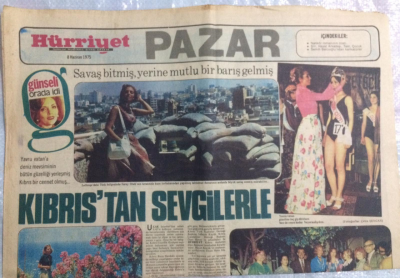 Hürriyet Gazetesi Pazar Eki 8 Haziran 1975 - Savaş Bitmiş Yerine Mutlu Bir Barış Gelmiş Kıbrıstan Sevgilerle GZ21538 - 1