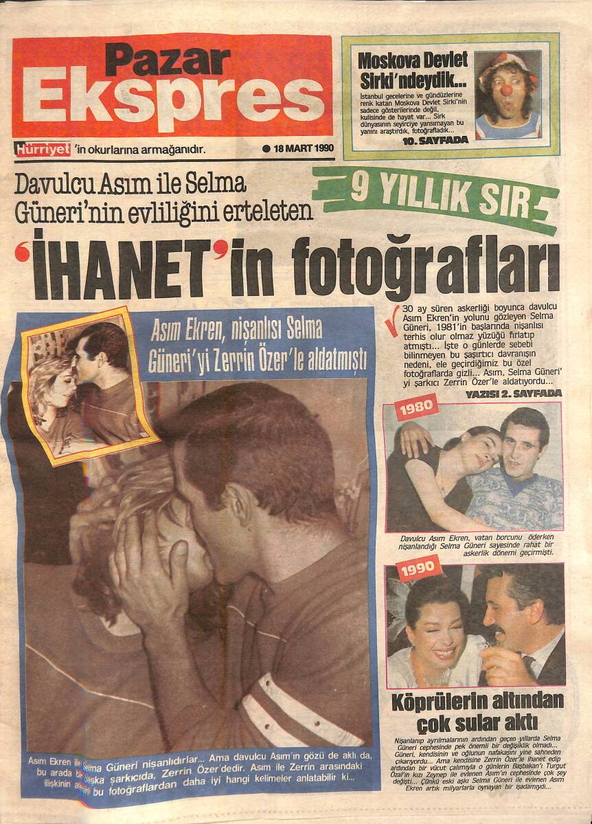 Hürriyet Gazetesi Pazar Ekspres Eki 18 Mart 1990 - Asım Ekrem İle Selma Güneri'nin Evliliklerini Erteleten İhanetin Fotoğrafları - Oscar Heyecanı GZ138325 - 1