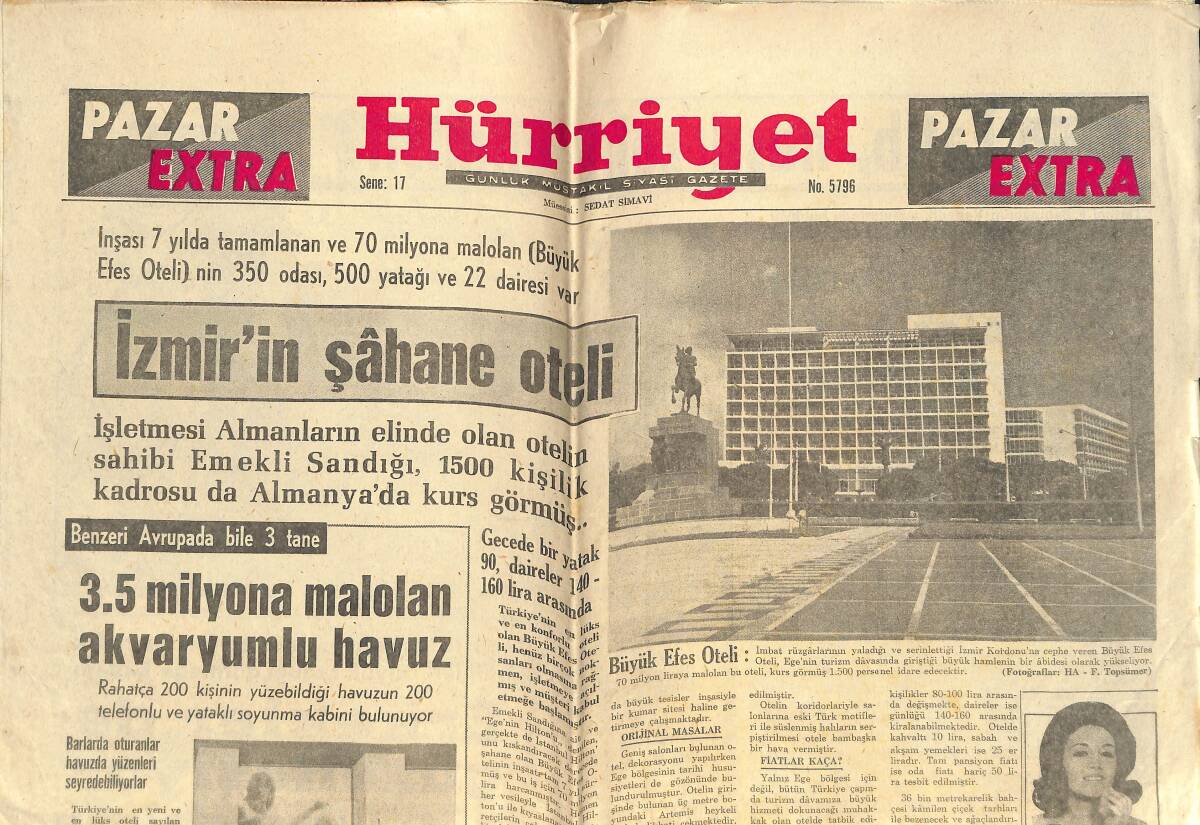 Hürriyet Gazetesi Pazar Ekstra 1 Nisan 1972 - İzmir'in Şahane Oteli - Paris Genç Kızlar Cehennemi GZ141844 - 1