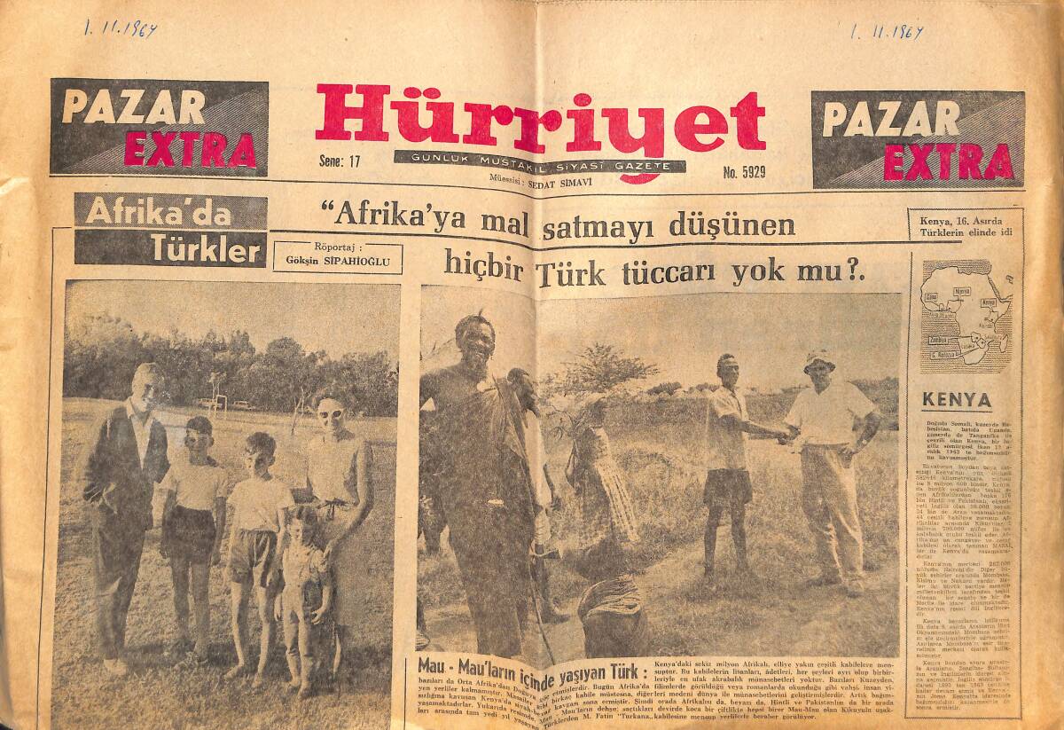 Hürriyet Gazetesi Pazar Extra Eki 1 Kasım 1964 - Kenya'daki Dükkanlar Yunan Malı İle Dolu GZ138247 - 1