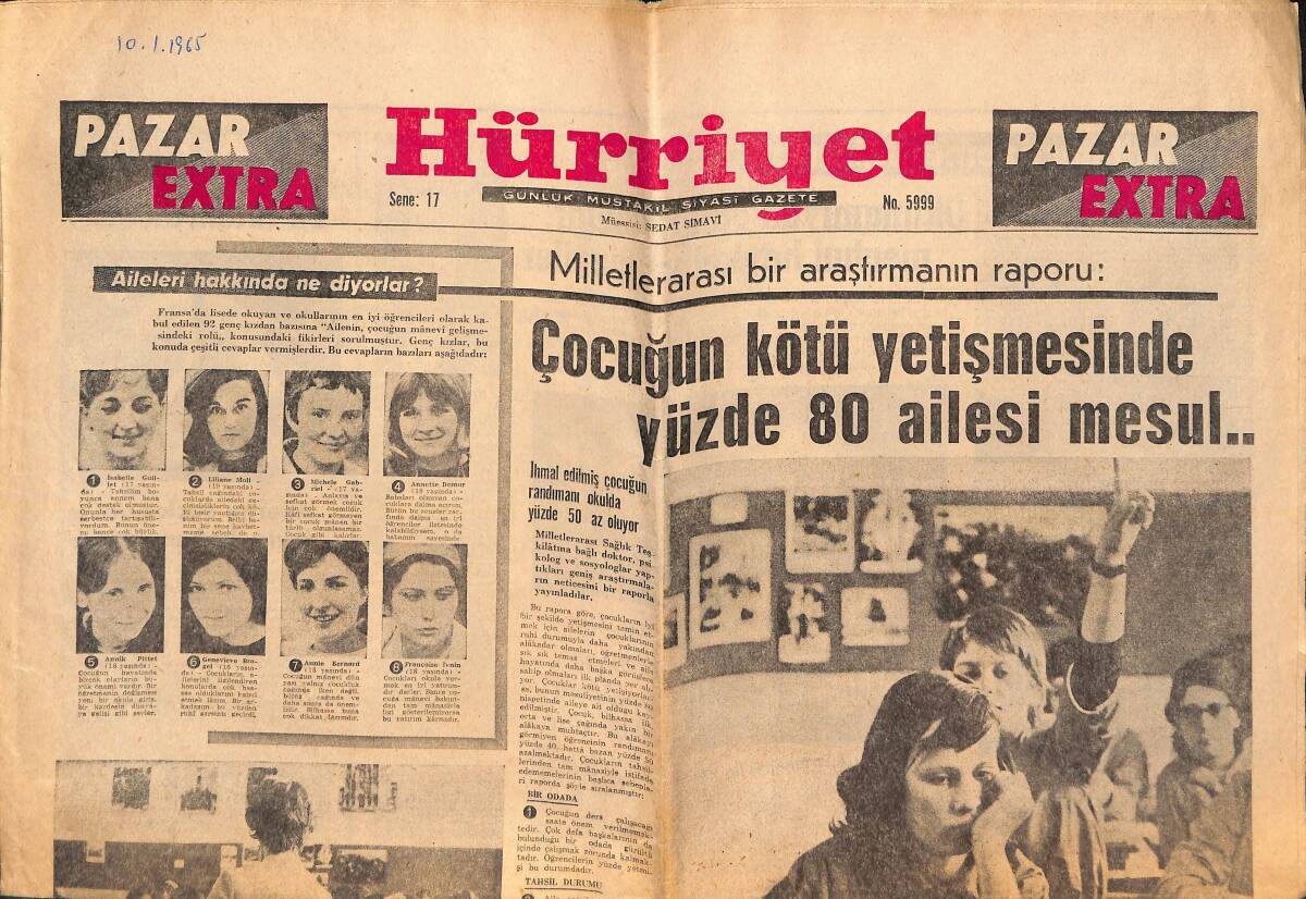Hürriyet Gazetesi Pazar Extra Eki 10 Ocak 1965 - Fransa'nın Meşhur Jascaux Mağaralarındaki Resimler GZ138226 - 1