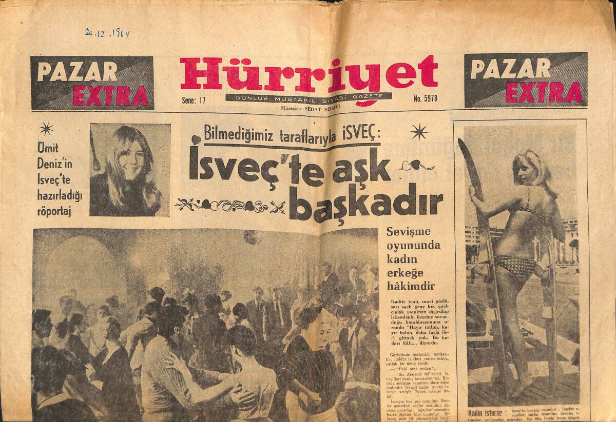 Hürriyet Gazetesi Pazar Extra Eki 20 Aralık 1964 - İsveç'te Aşk Başkadır GZ138222 - 1