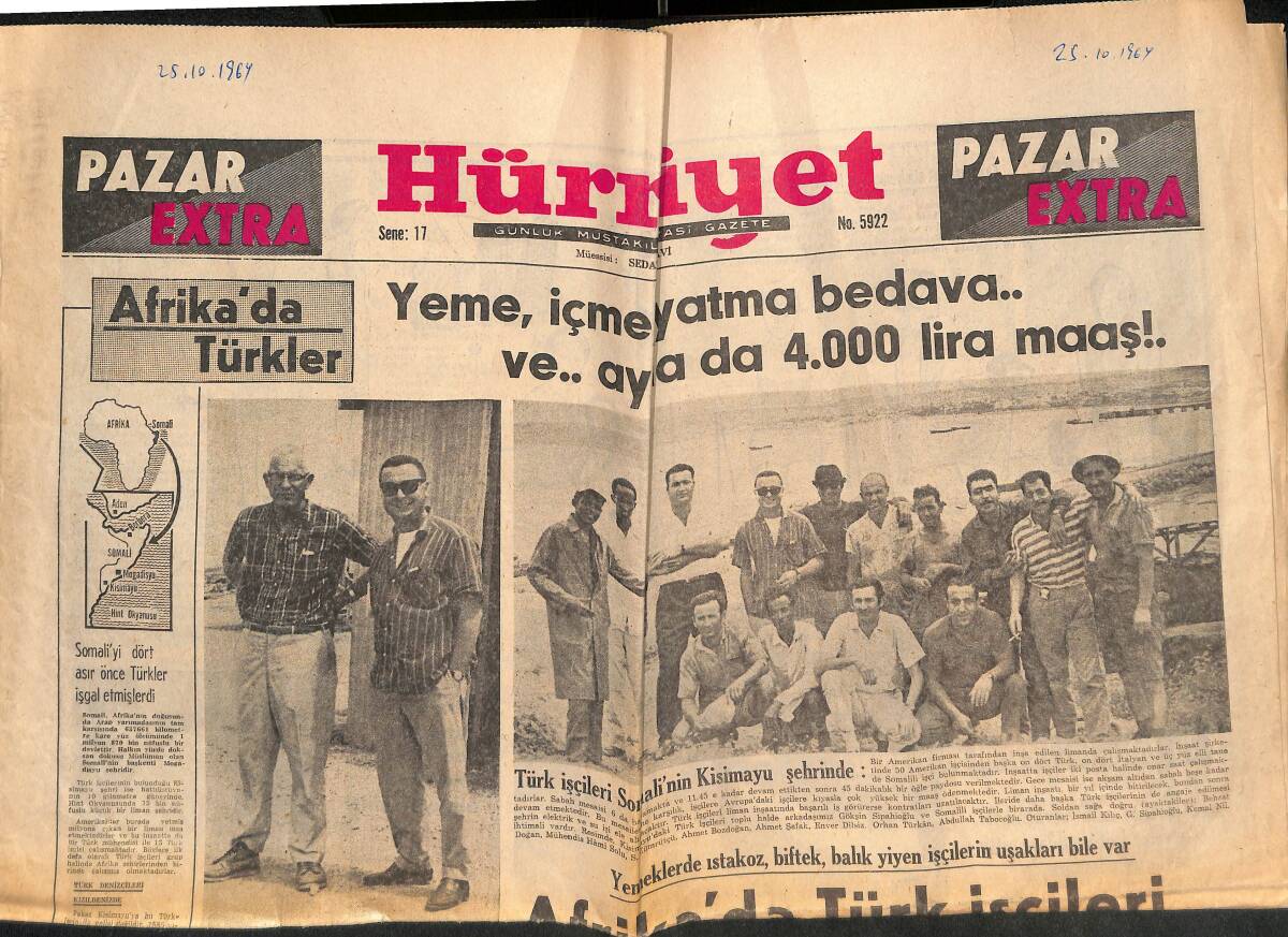 Hürriyet Gazetesi Pazar Extra Eki 25 Ekim 1964 - Türk İşçileri Somali'nin Kisimayu Şehrinde GZ138243 - 1