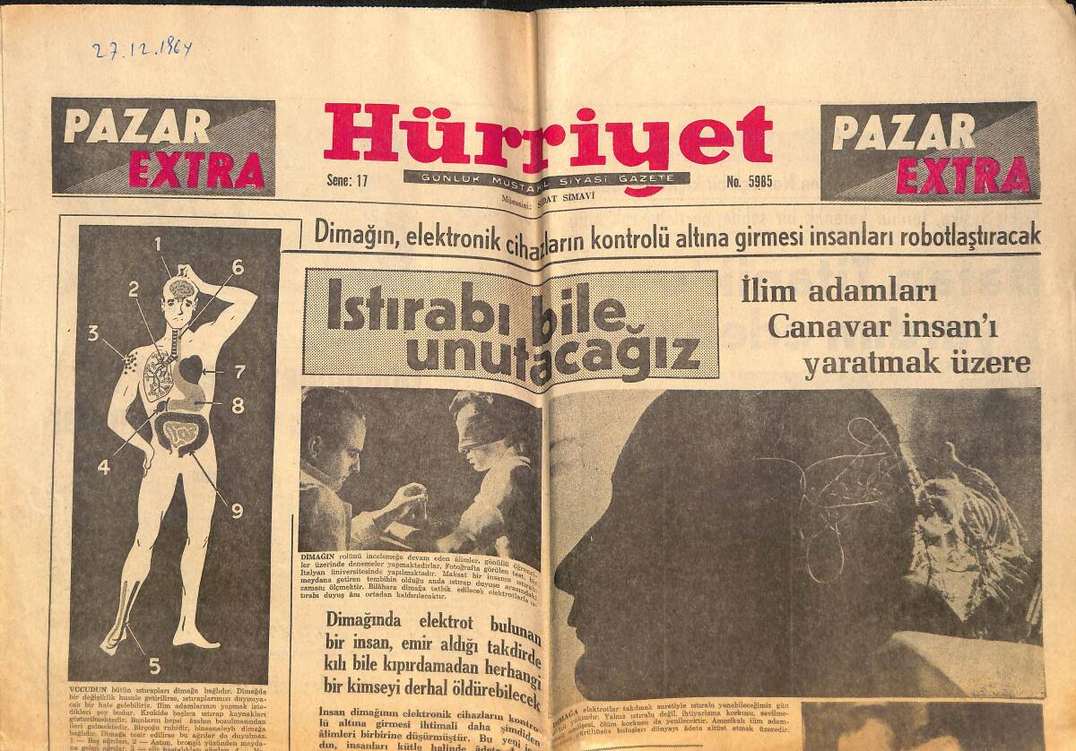 Hürriyet Gazetesi Pazar Extra Eki 27 Aralık 1964 - Batan Titanik'e Yardım Edebilirdik GZ138255 - 1