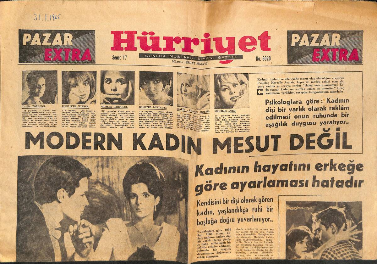 Hürriyet Gazetesi Pazar Extra Eki 31 Ocak 1965 - Modern Kadın Mesut Değil GZ138224 - 1