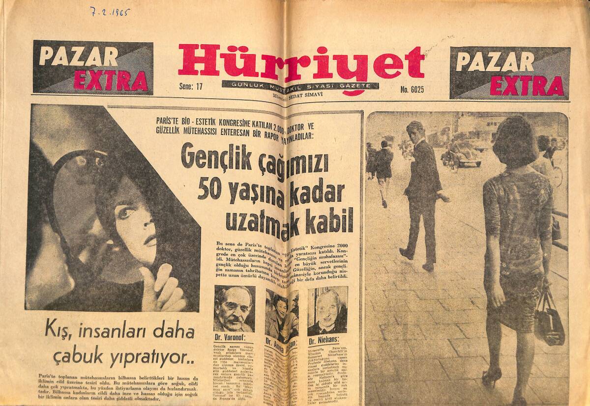 Hürriyet Gazetesi Pazar Extra Eki 7 Şubat 1965 - Gençlik Çağımızı 50 Yaşına Kadar Uzatmak Kabil GZ138252 - 1